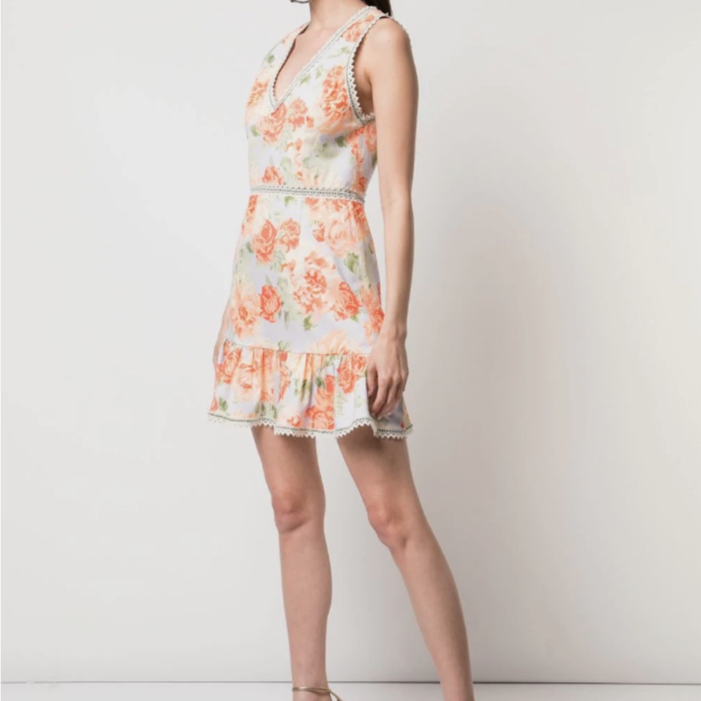 Floral Sleeveless Dress with Lace Trim